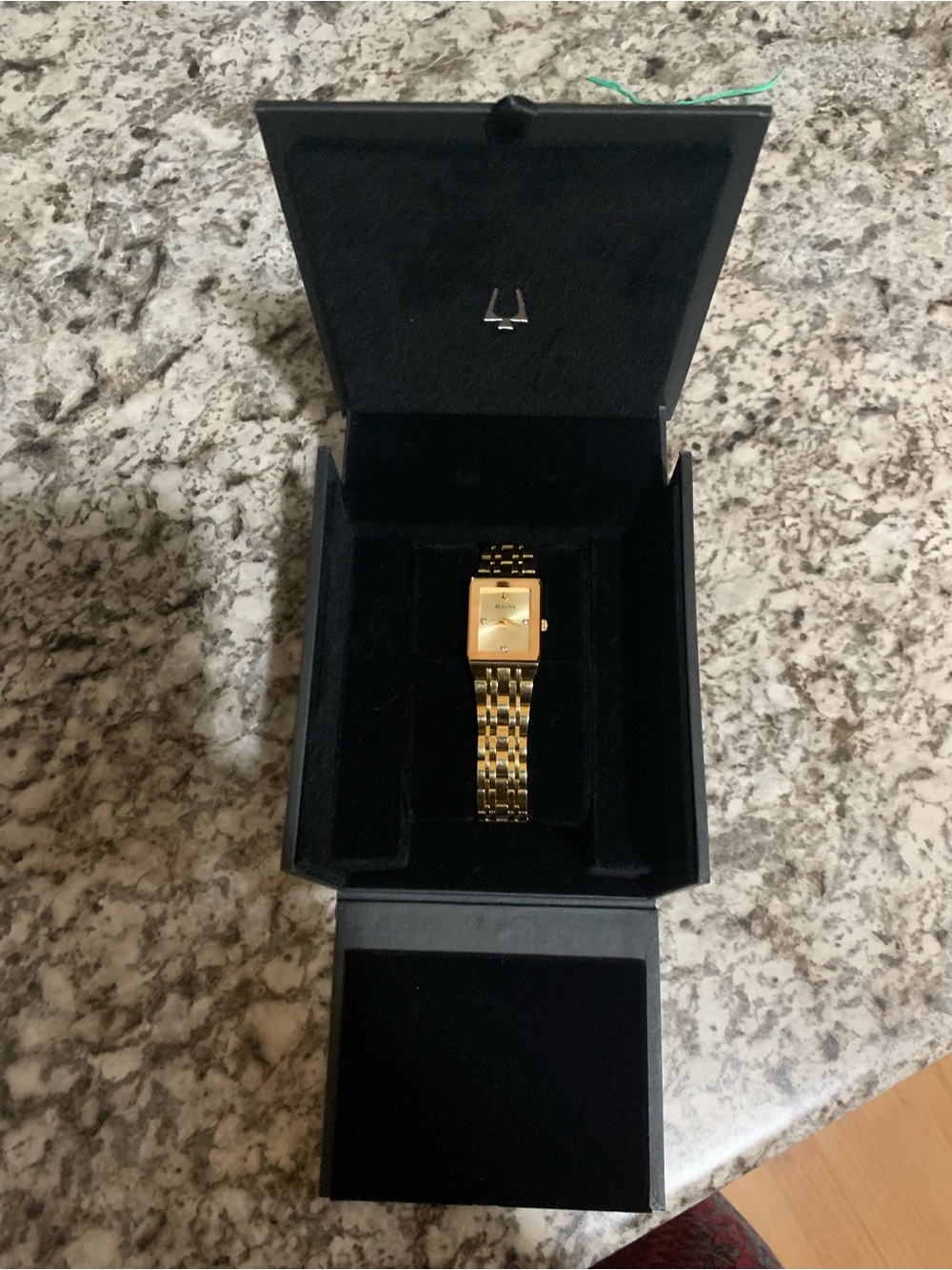 Bulova Gold Tone Rectangular Women's Watch with Crystal Accents - Picture 3 of 5